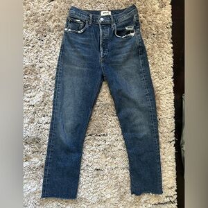 Agolde Distressed Blue Straight Jeans